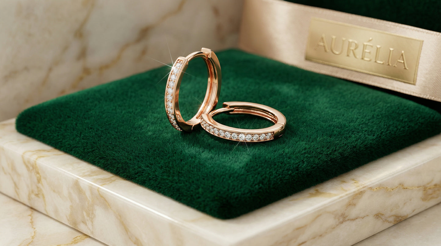 Rose Gold Crystal Huggie Hoop Earrings