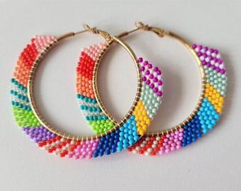 Bohemian Rainbow Fabric Hoop Earrings