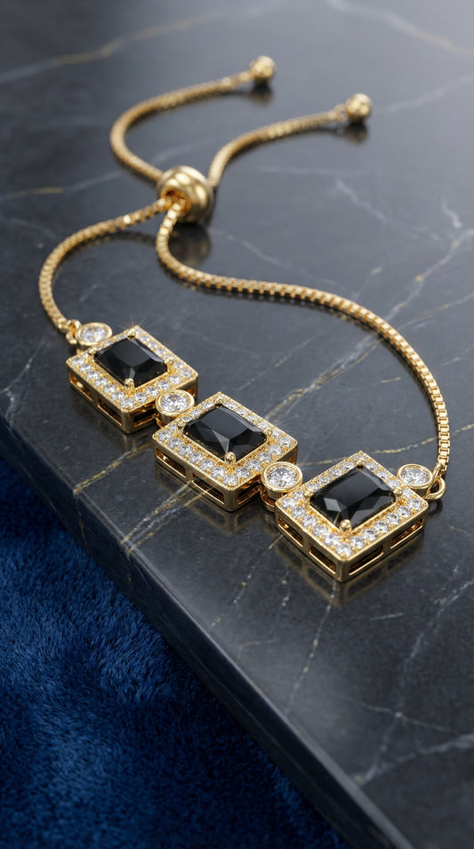 Black Onyx Crystal Adjustable Gold Bracelet