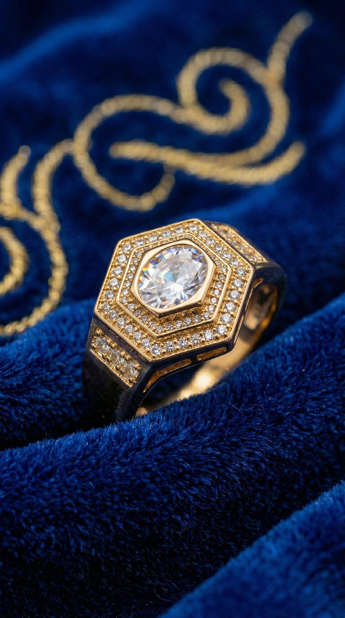 Royal Hexagon Diamond Statement Ring