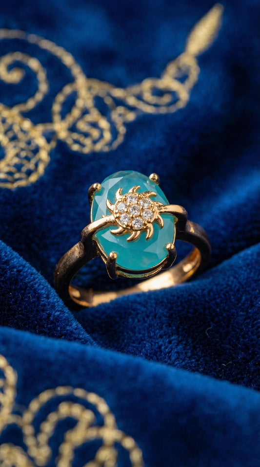 Turquoise Sun Crystal Gold Ring