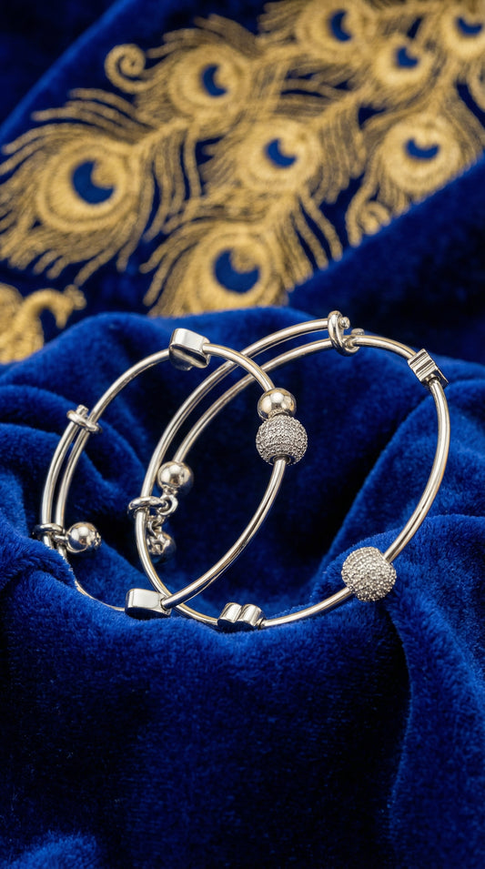 Elegant Silver Charm Bangle Bracelet