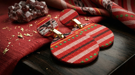 Ethnic Red Woven Fabric Statement Earrings
