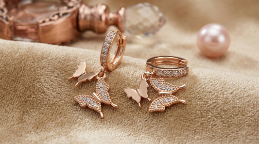 Rose Gold Butterfly Crystal Drop Earrings
