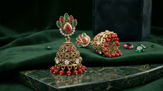 Royal Emerald Ruby Jhumka Earrings