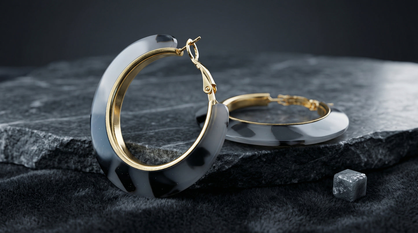 Midnight Marble Hoop Earrings
