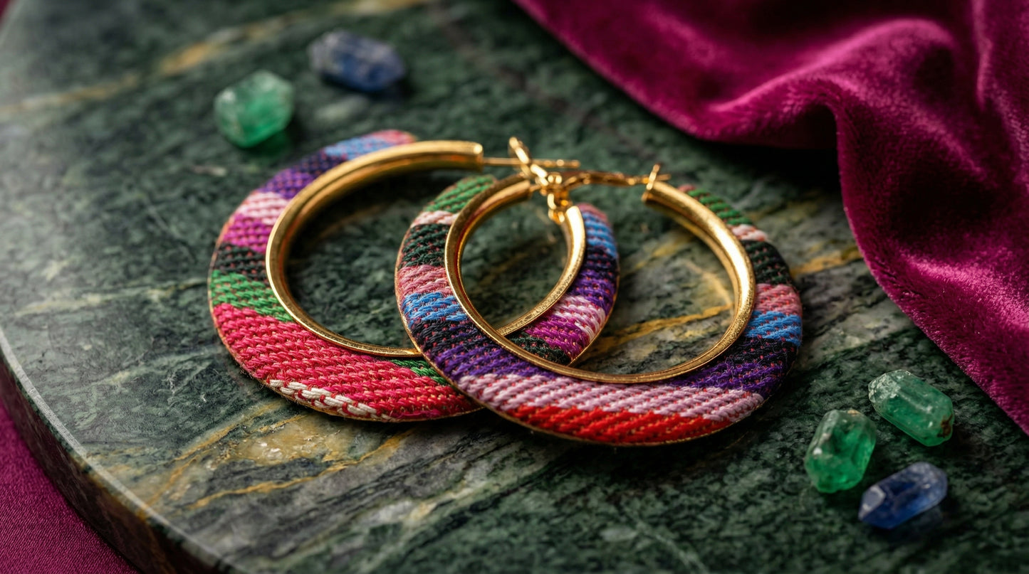 Bohemian Rainbow Fabric Hoop Earrings