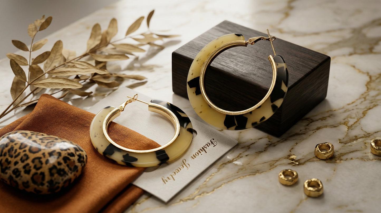 Ivory Tortoiseshell Statement Hoop Earrings
