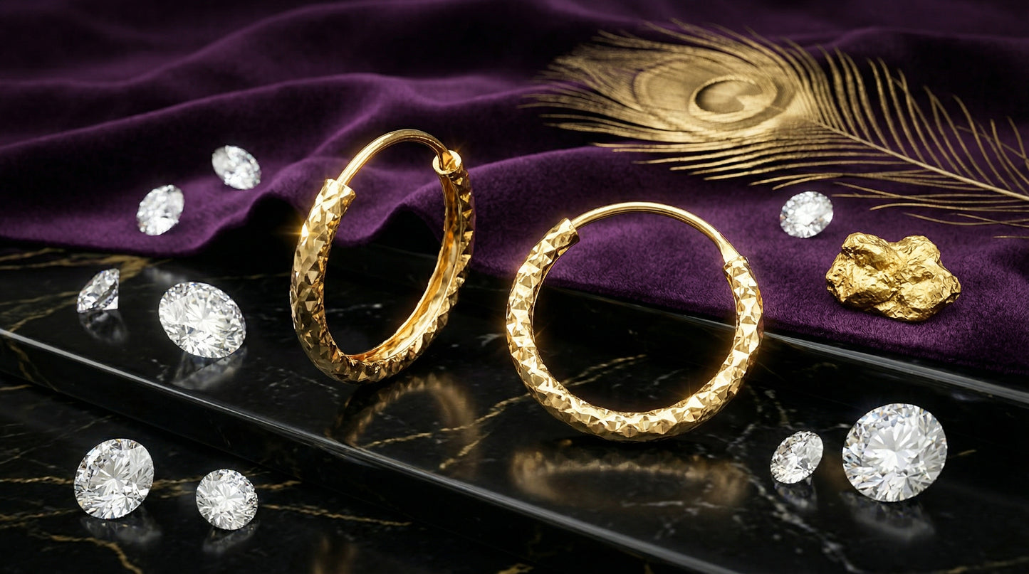 Diamond-Cut Gold Hoop Earrings