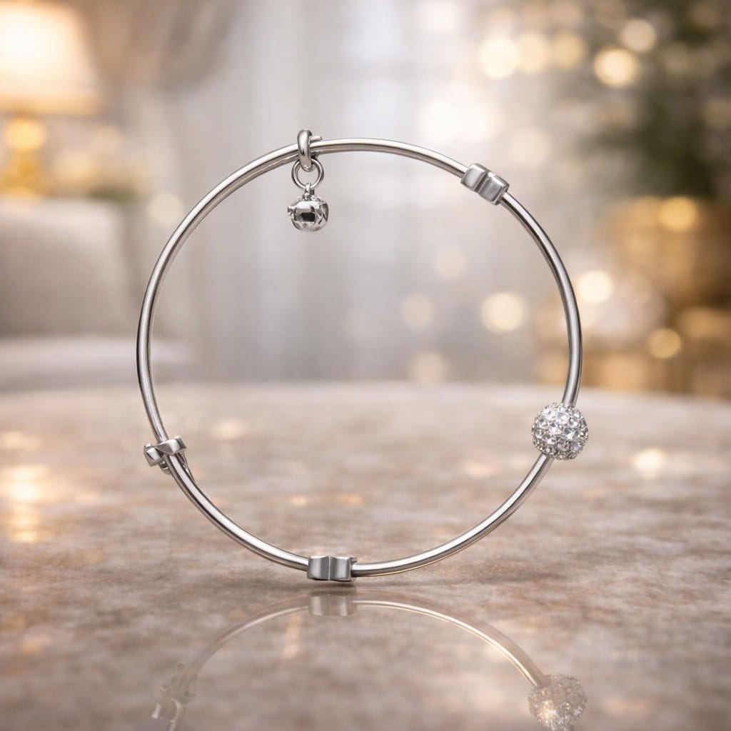 Elegant Silver Charm Bangle Bracelet