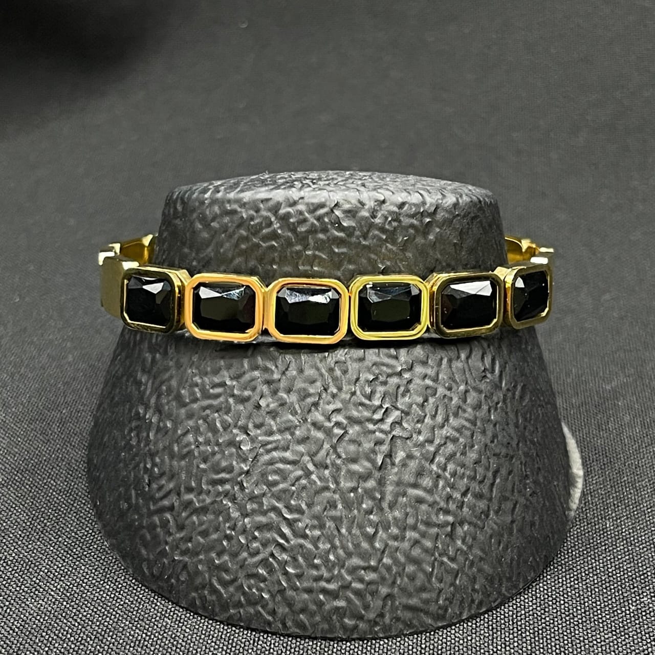 Black Onyx Hexagon Gold Bangle Bracelet