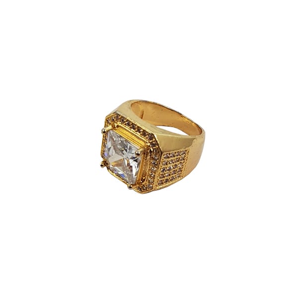 Royal Square Crystal Gold Statement Ring