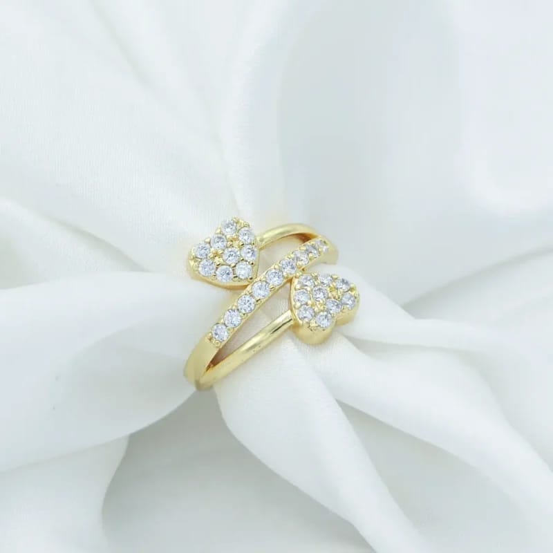 Golden Twin Heart Crystal Ring